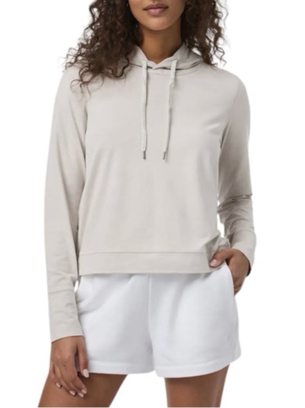 Vuori Halo Essential Cropped Pullover Hoodie In Ecru Heather XL